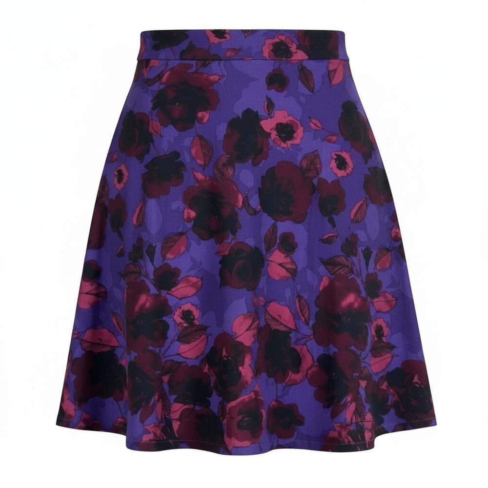 George Women Purple Floral Skater Skirt A-Line Knee Length Stretchy  XL 16-18